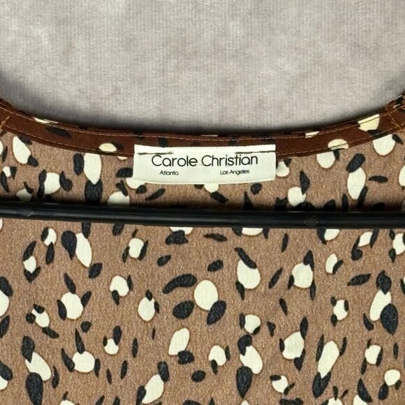 Carole Christian Smocked Mini Dress – Animal Print, Long Sleeve - Picture 2 of 8